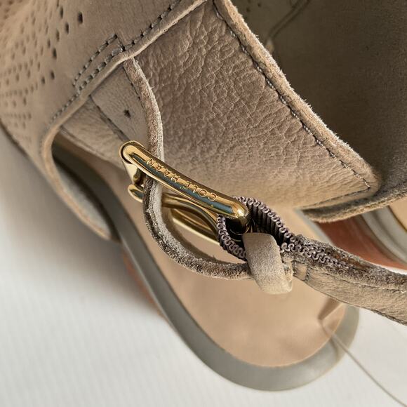 Cole Haan Perforated Booties 7.5 B Gray Peep Toe Cutout Sandals Heels - Picture 9 of 11